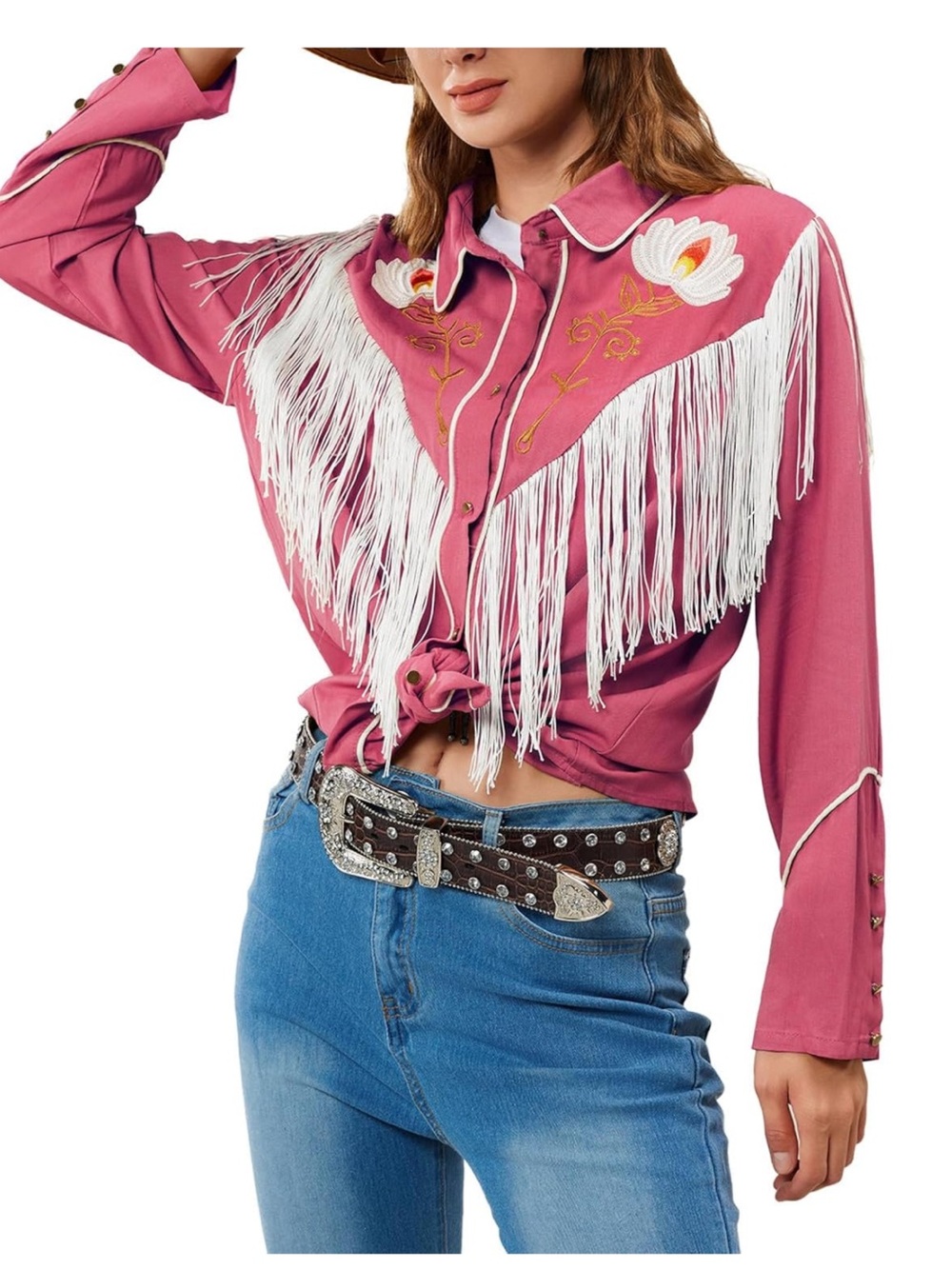 John moon hand embroidered western fringe button down shirt